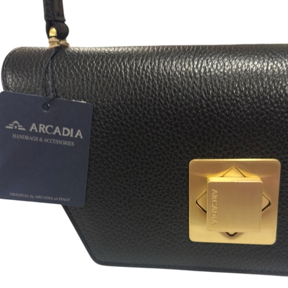Arcadia Trapeze Pebble Leather Compact Grab Handbag Black NWT - Picture 5 of 15